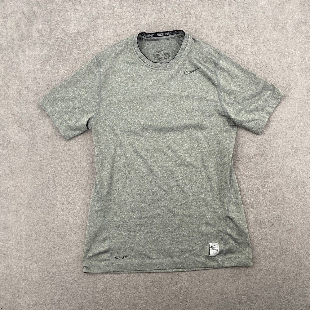 Nike Dri Fit Pro Combat‎ Fitted T Shirt Mens Small Heather Gray Gym Training Top